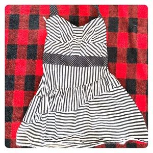 Strapless polka dot + stripped dress
